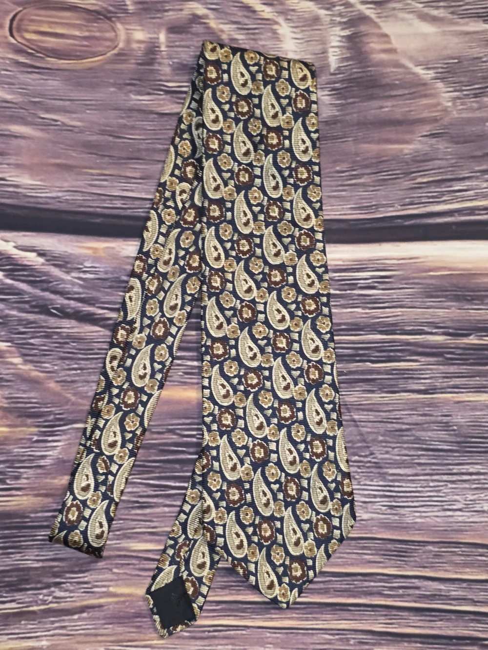 Brooks Brothers Navy Paisley and Gold Floral Silk Tie